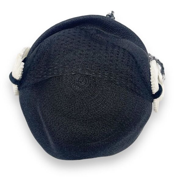 Vintage 50s Tilt Hat Black & Cream Straw Close Style Fascinator Black Mesh Veil - Picture 13 of 16